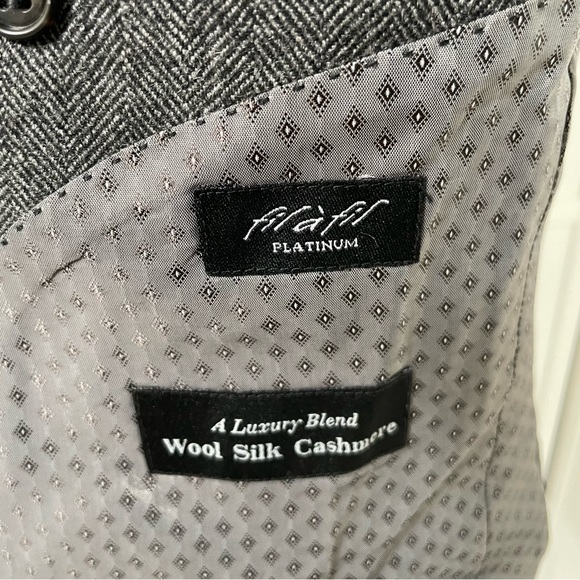 Filafil Platinum Men Gray Herringbone Blazer Wool Silk Cashmere 42R Elbow Patch - Picture 5 of 12